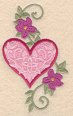 Embroidery Design: Heart and flowers D small 2.39w X 3.88