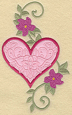 Embroidery Design: Heart applique and flowers D large 5.97w X 3.66h