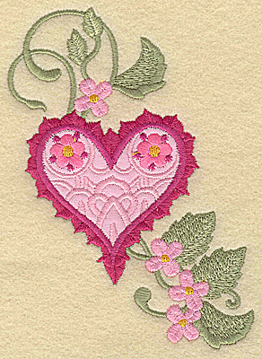 Embroidery Design: Heart applique and flowers E large 3.47w X 4.96h