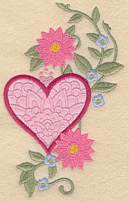 Embroidery Design: Heart applique and flowers F large 5.95w X 3.75h