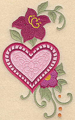 Embroidery Design: Heart applique and flowers G large 5.95w X 3.55h