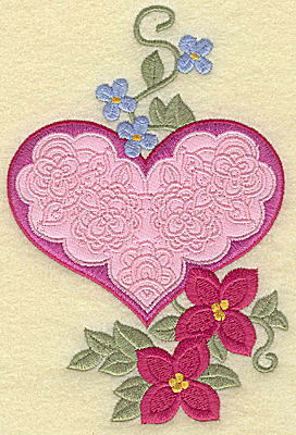 Embroidery Design: Heart applique and flowers I large 5.94w X 4.00h