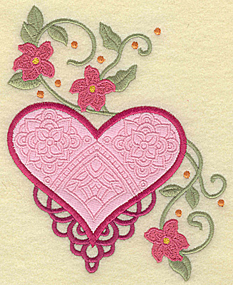 Embroidery Design: Heart applique and flowers J large 5.95w X 4.97h