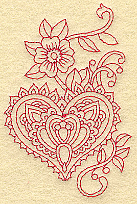 Embroidery Design: Heart and flower redwork A 2.51w X 3.88h