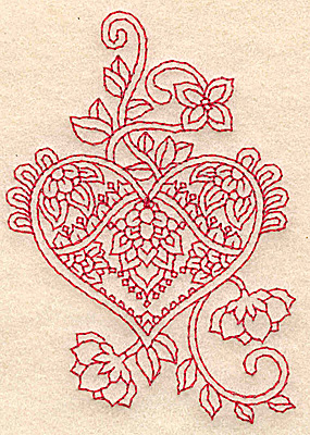 Embroidery Design: Heart and flowers redwork B 2.70w X 3.89h