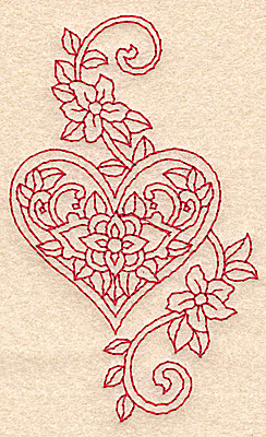 Embroidery Design: Heart and flowers redwork D2.36w X 3.89h