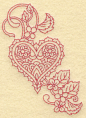 Embroidery Design: Heart and flowers redwork E 2.70w X 3.83h