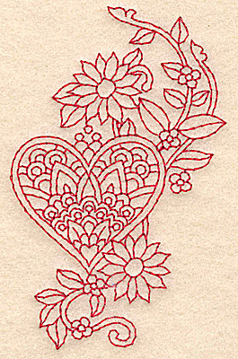 Embroidery Design: Heart and flowers redwork F 2.42w X 3.88h