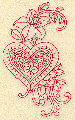 Embroidery Design: Heart and flowers redwork G 2.32w X 3.88h