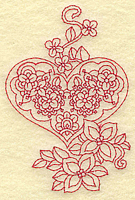 Embroidery Design: Heart and flowers redwork I 2.57w X 3.85h