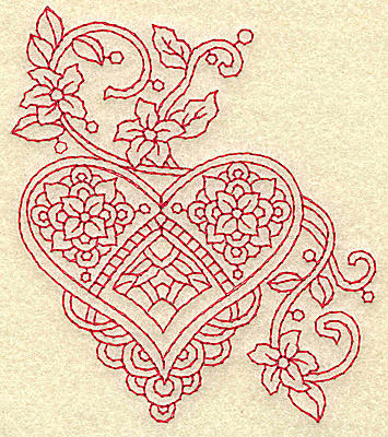 Embroidery Design: Heart and flowers redwork J 3.30w X 3.88h