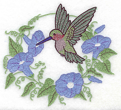 Embroidery Design: Hummingbird at morning glory 5.51w X 4.96h