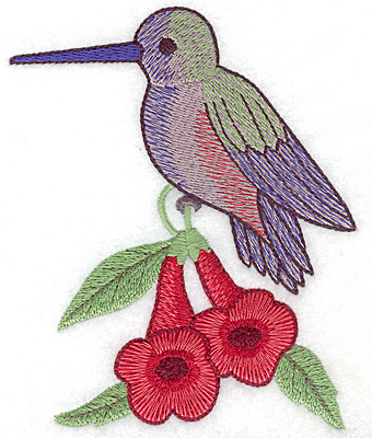 Embroidery Design: Hummingbird on trumpet flower large4.14w X 4.98h