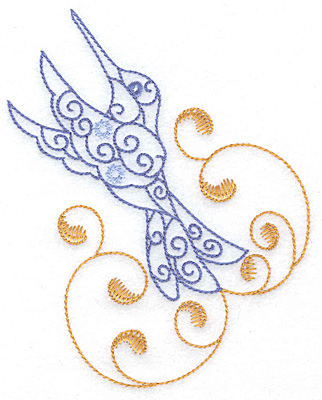Embroidery Design: Hummingbird swirl J large 3.95w X 4.98h