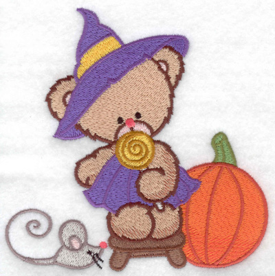 Embroidery Design: Witch bear with mouse large 4.97w X 4.95h