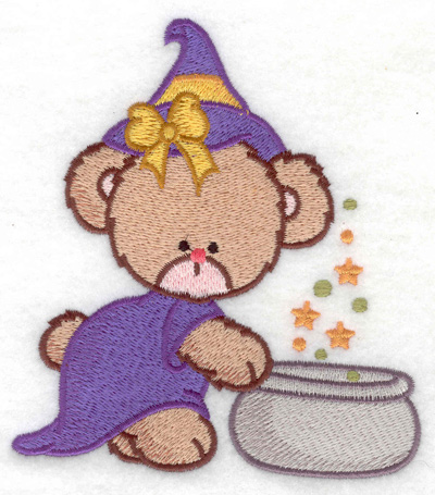 Embroidery Design: Witch bear over cauldron large 4.49w X 4.93h