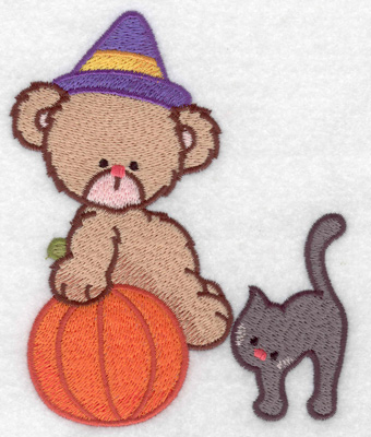 Embroidery Design: Witch bear with black cat large 3.92w X 4.93h