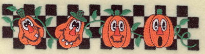 Embroidery Design: Pumpkins in a row on checkered back 6.92w X 1.58h