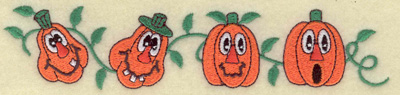 Embroidery Design: Pumpkins in a row with vines 6.82w X 1.51h