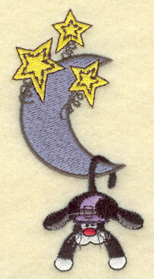 Embroidery Design: Black cat hanging from moon 1.90w X 3.86h