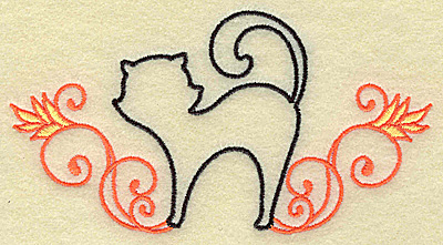 Embroidery Design: Black cat with swirls large 4.96w X 2.63h