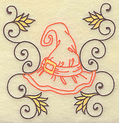 Embroidery Design: Witches hat with swirls large 4.89w X 4.97h