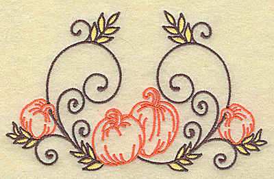 Embroidery Design: Pumpkins and swirls large 4.96w X 3.04h