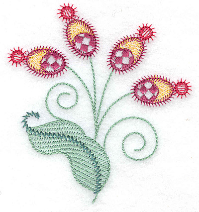 Embroidery Design: Floral buds and leaf 3.54w X 3.87h