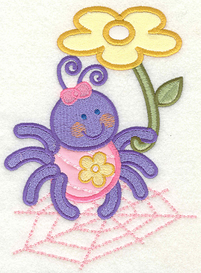 Embroidery Design: Bug with flower on web 4.93w X 6.75h