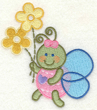 Embroidery Design: Bee Holding Flowers  3.37" x 3.87"