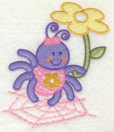 Embroidery Design: Spider on a Web Holding Flowers 3.37" x 3.93"