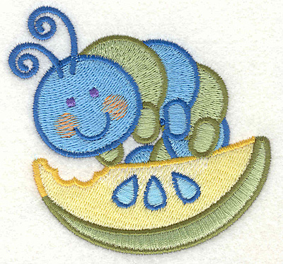 Embroidery Design: Caterpillar On a Piece of Fruit  3.43" x 3.25"