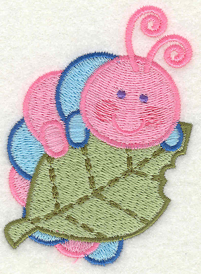 Embroidery Design: Caterpilliar on a Leave  2.56" x 3.43"