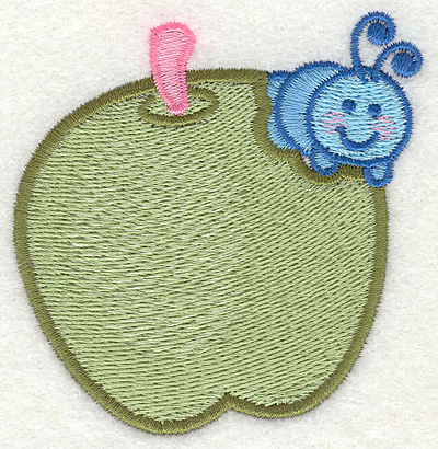 Embroidery Design: Caterpillar Eating an Apple  2.75" x 2.93"