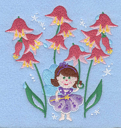 Embroidery Design: Fairy amid pink flowers5.00" x 4.81"