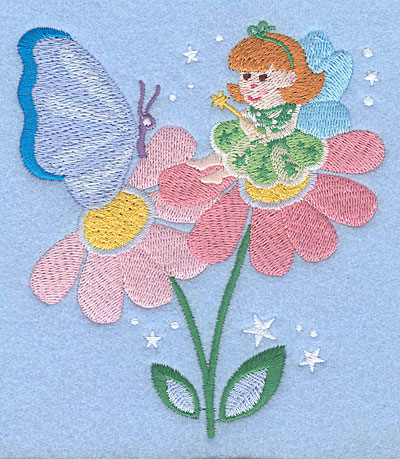Embroidery Design: Fairy on flower with butterfly5.00" x 4.39"