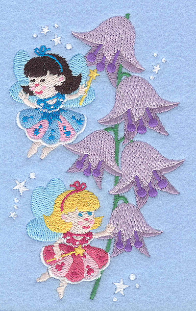 Embroidery Design: Fairies with bell flowers5.00" x 3.05"