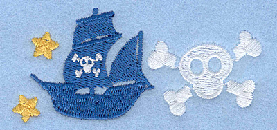 Embroidery Design: Pirate ship and skull3.57w X 1.65h