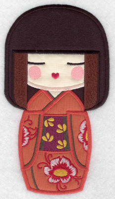 Embroidery Design: Kokeshi Doll 7A Three appliques 6.92w X 3.82h