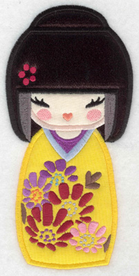 Embroidery Design: Kokeshi Doll 10A Three appliques  6.99w X 3.33h