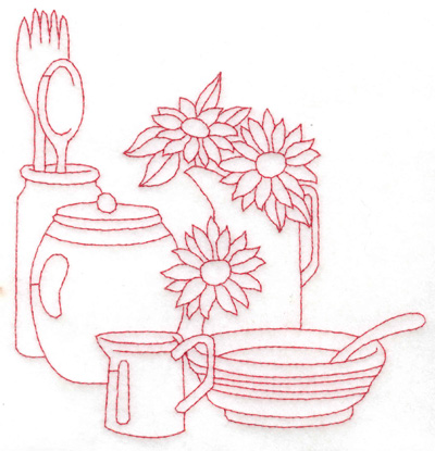 Embroidery Design: Flowers bowl and utensils large 5.74w X 5.97h