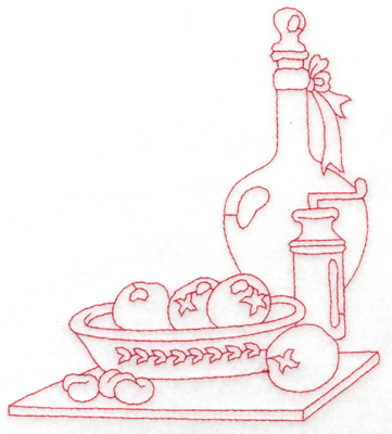 Embroidery Design: Bowl bottle and pepper mill large 5.37w X 5.97h