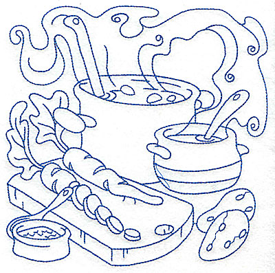 Embroidery Design: Pot with ladle and vegetables large 6.98w X 6.95h