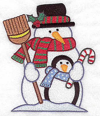 Embroidery Design: Snowman and penguin large 4.22w X 4.94h