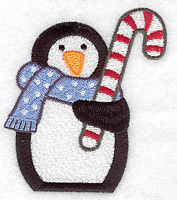 Embroidery Design: Penguin with candy cane large 3.05w X 3.51h