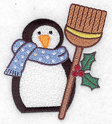 Embroidery Design: Penguin with broom 3.21w X 3.56h