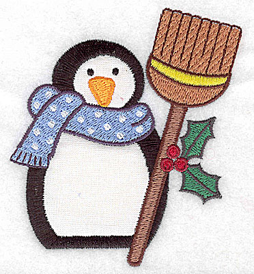 Embroidery Design: Penguin with broom applique 3.51w X 3.89h