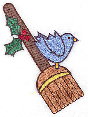 Embroidery Design: Broom with bluebird large 3.47w X 4.96h