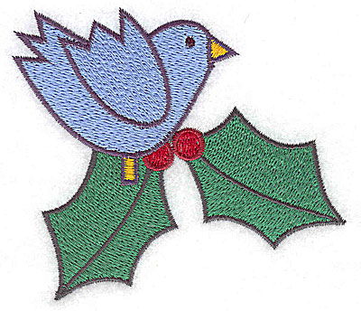 Embroidery Design: Bluebird with holly large 3.81w X 3.38h
