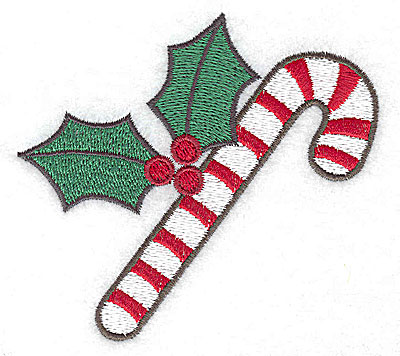 Embroidery Design: Candycane with holly large 3.73w X 3.45h